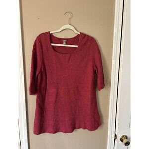J. Jill Cotton Knit Bell Sleeve Women Top 2x Tunic Comfort Red Lagenlook
